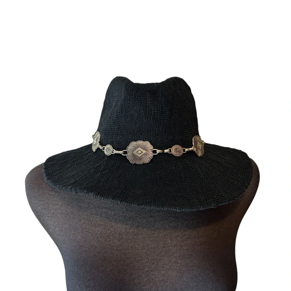 Black Floppy Hat with Silver Metal Accents + Belt Detail